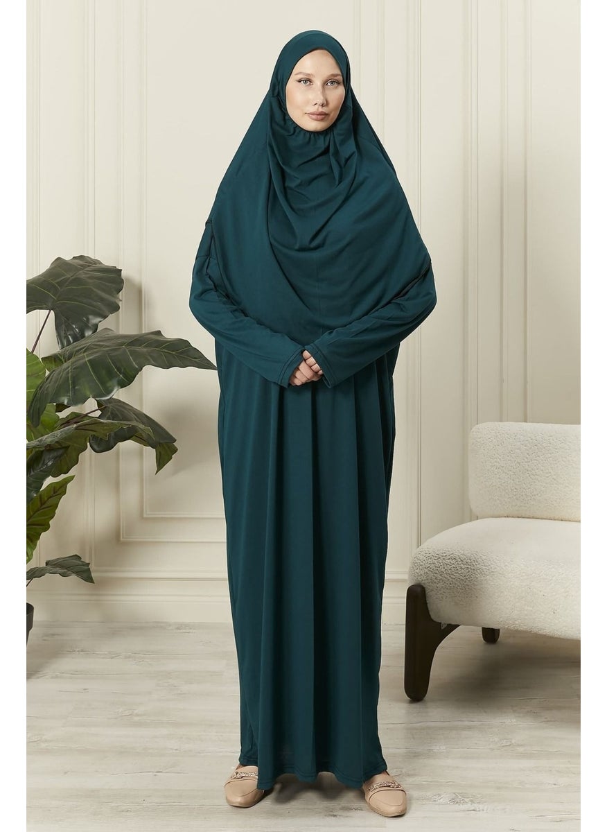 Seva 100% Cotton Self-Headscarf Prayer Dress Green Color  - Image 2