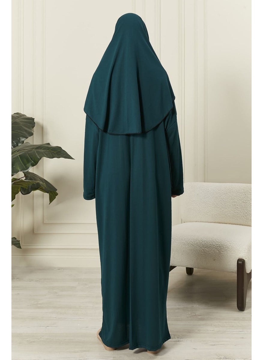 Seva 100% Cotton Self-Headscarf Prayer Dress Green Color  - Image 5