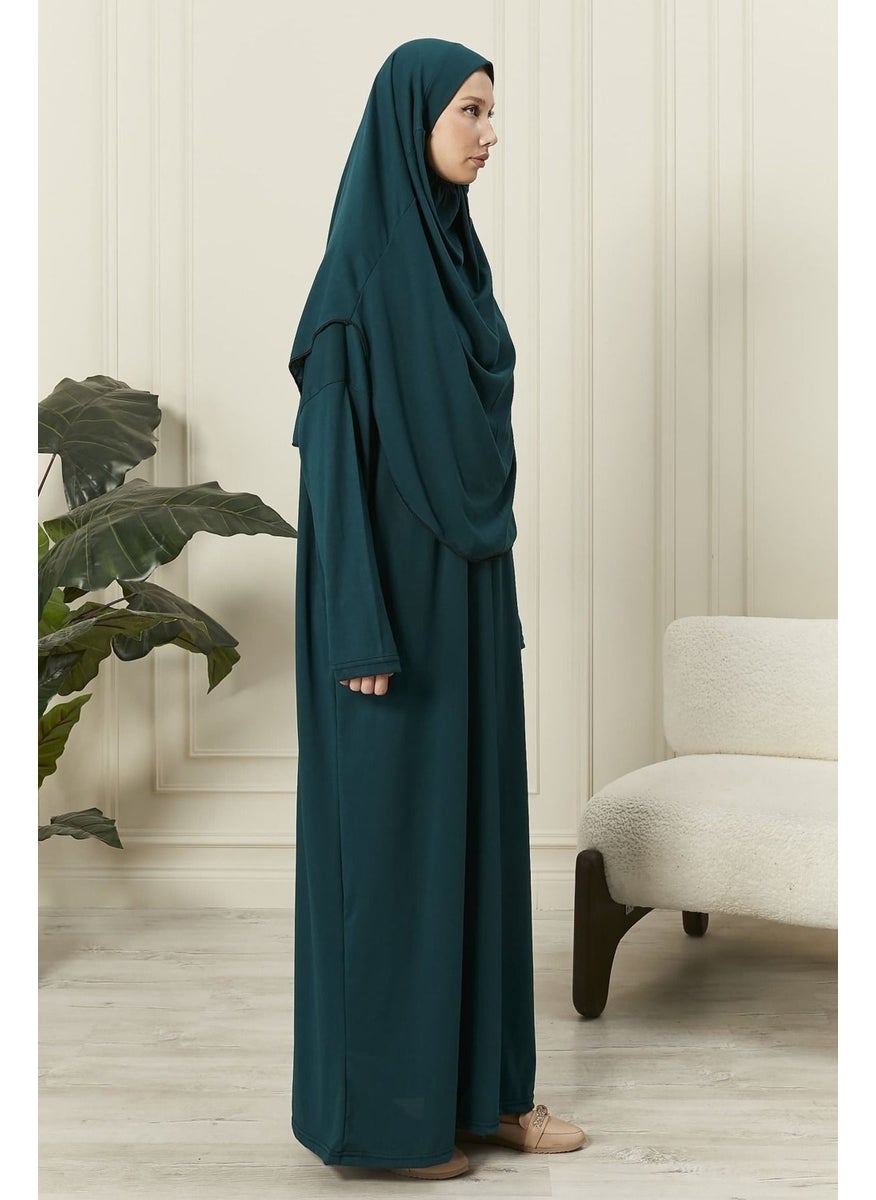 Seva 100% Cotton Self-Headscarf Prayer Dress Green Color  - Image 4