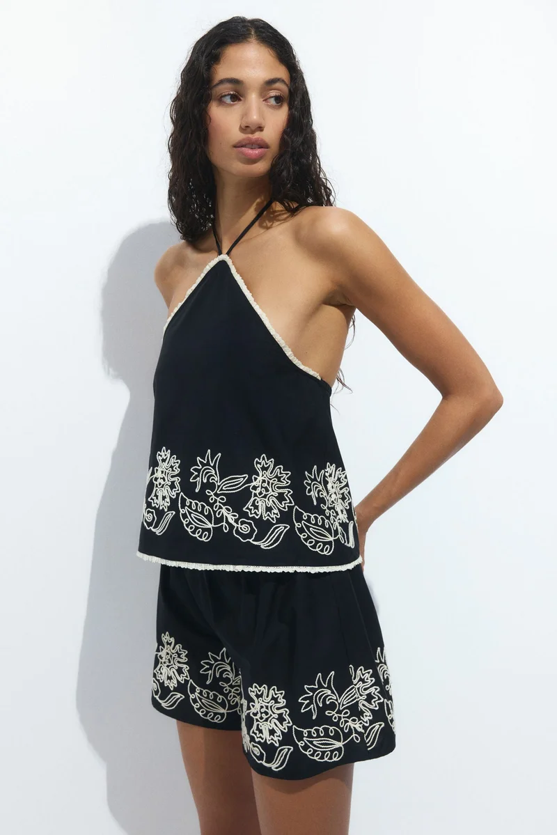 H&M Embroidered cotton beach shorts