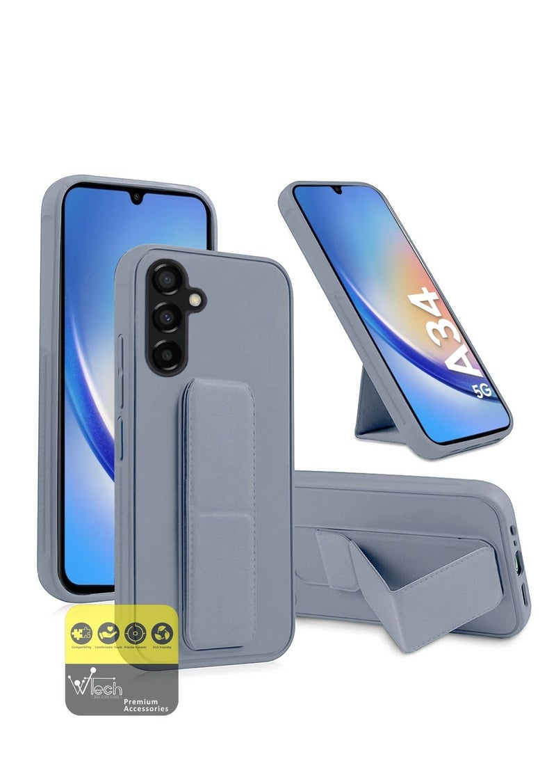 دبليو تيك قبضة يد قابلة للطي مغناطيسية بحزام معصم قبضة الإصبع مع غطاء حديدي مدمج لهاتف Samsung Galaxy A34 5G 2023 رمادي - Image 1