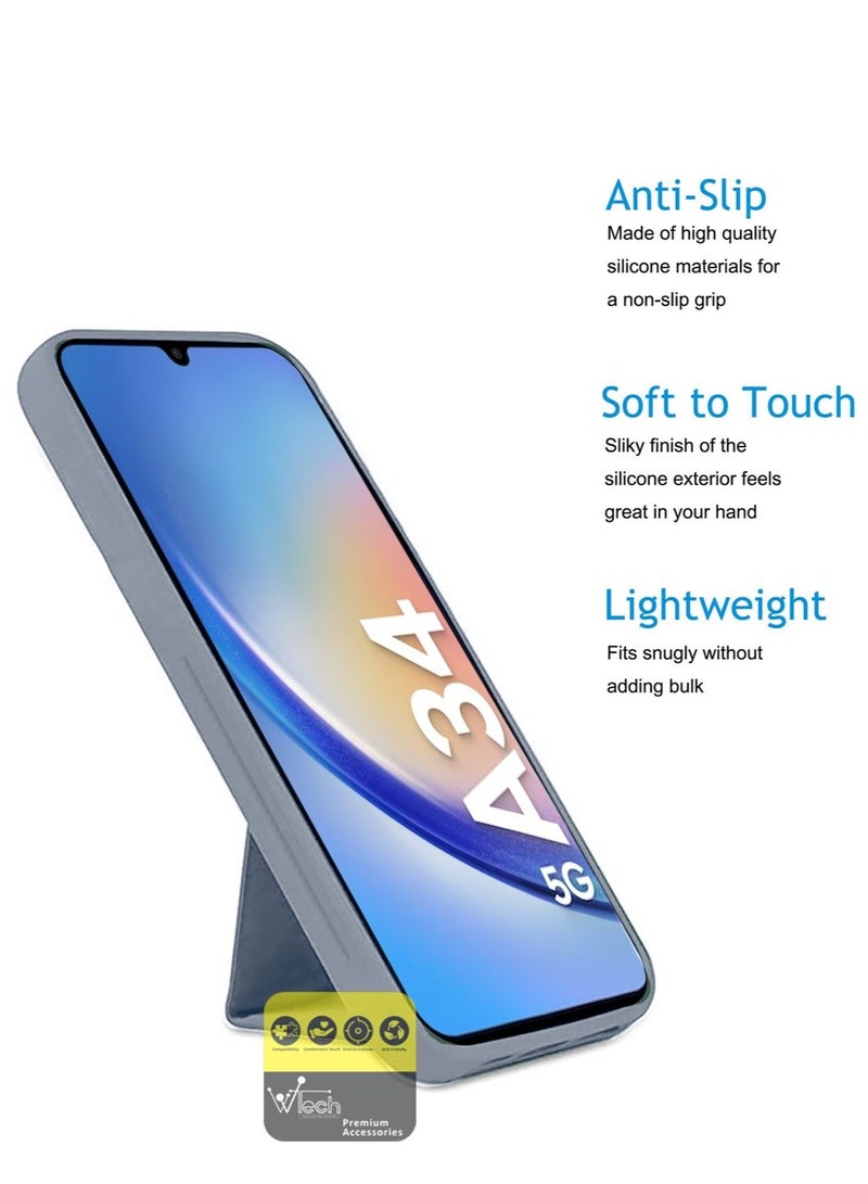 دبليو تيك قبضة يد قابلة للطي مغناطيسية بحزام معصم قبضة الإصبع مع غطاء حديدي مدمج لهاتف Samsung Galaxy A34 5G 2023 رمادي - Image 3