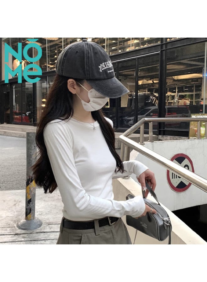 Nome Long-sleeve T-shirt For Women, New Early Autumn Style, Slim-fit Ribbed Inner Layer, Korean-style Regular Shoulder Top, White, 2XL - Image 3