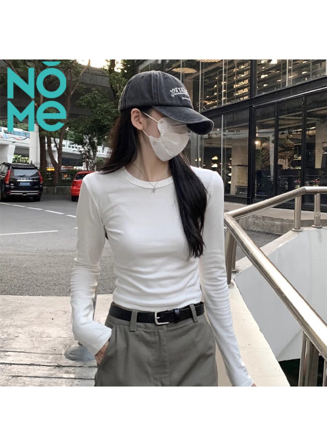 Nome Long-sleeve T-shirt For Women, New Early Autumn Style, Slim-fit Ribbed Inner Layer, Korean-style Regular Shoulder Top, White, 2XL - Image 2