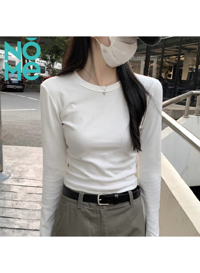 Nome Long-sleeve T-shirt For Women, New Early Autumn Style, Slim-fit Ribbed Inner Layer, Korean-style Regular Shoulder Top, White, 2XL - Image 4