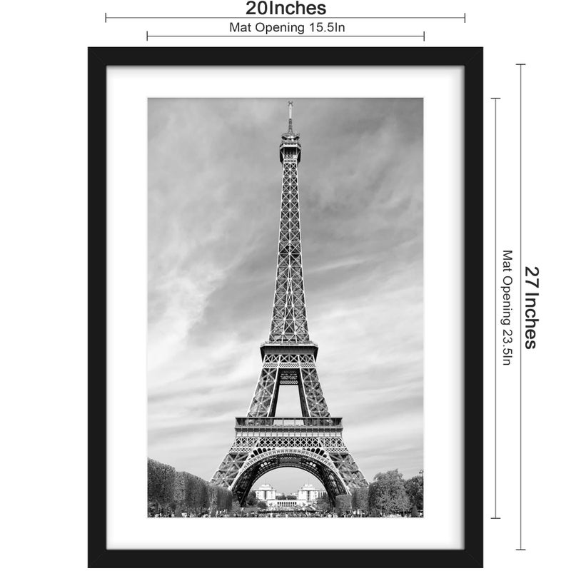 Abtgt 20x27 Picture Frame Set of 3, Display Pictures 16x24 with Mat or 20x27 without Mat, Poster Frame for Wall Mounting Display, Black - Image 2