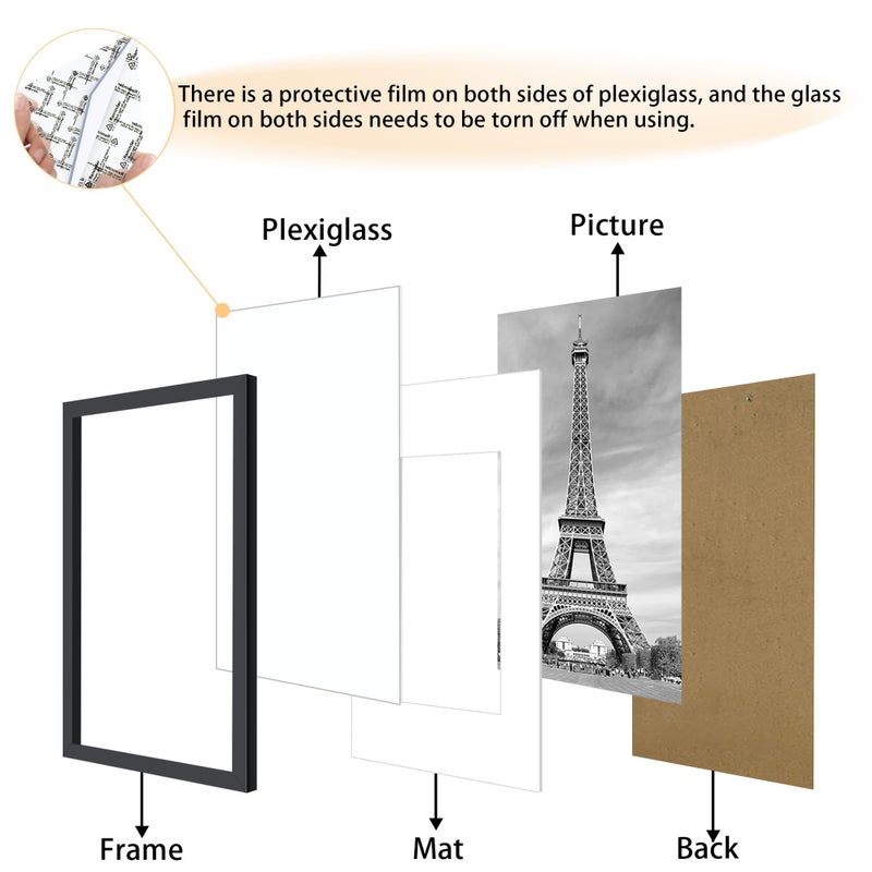 Abtgt 20x27 Picture Frame Set of 3, Display Pictures 16x24 with Mat or 20x27 without Mat, Poster Frame for Wall Mounting Display, Black - Image 3