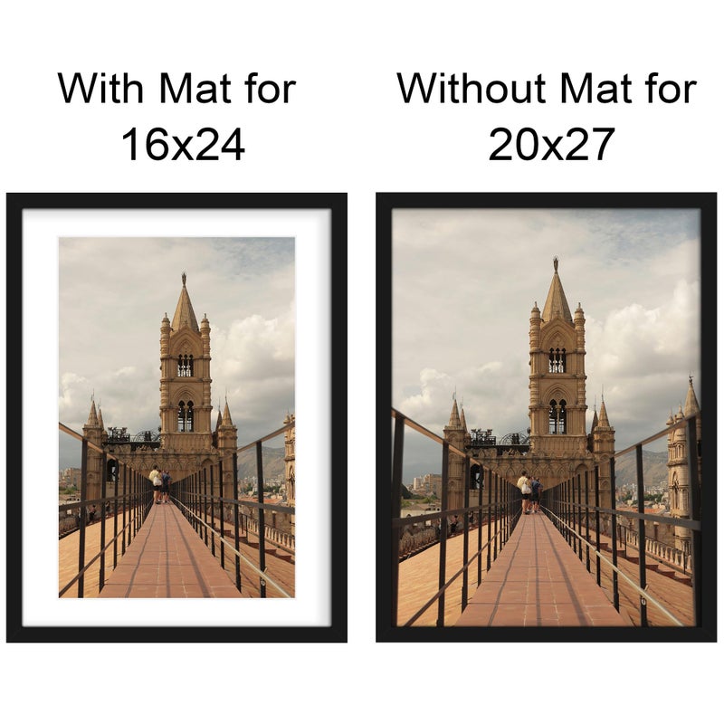 Abtgt 20x27 Picture Frame Set of 3, Display Pictures 16x24 with Mat or 20x27 without Mat, Poster Frame for Wall Mounting Display, Black - Image 5