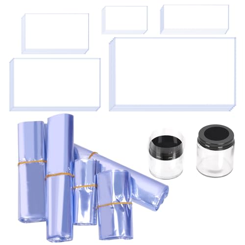 Tanstic 400Pcs PVC Shrink Wrap Bags Set 5 Sizes Clear PVC Heat Shrink Wrap Bags Heat Shrink Bags for Soap Small Gifts Candles Homemade DIY Projects - Image 1