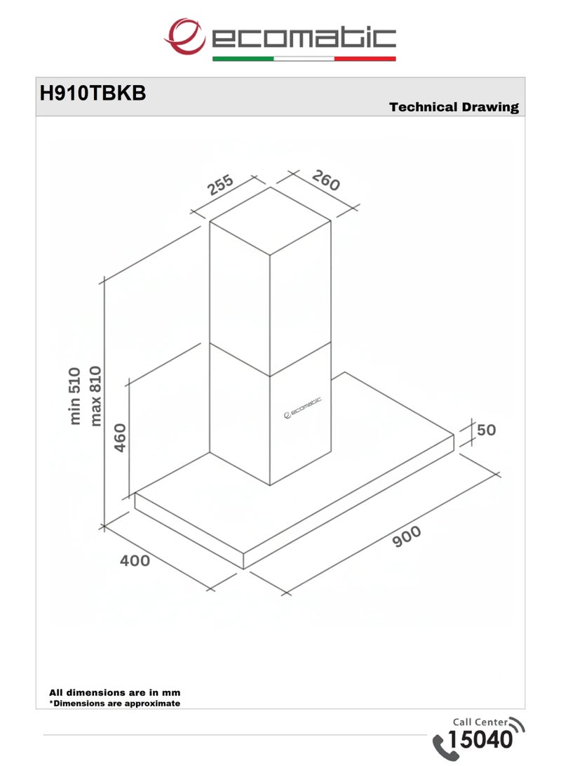 Ecomatic Kitchen Hood 90 cm Black T Shape H910TBKB – 3 Speeds – 1000 m³/h Suction Power – Metal Filters – Carbon Filters – LED Lighting – Internal & External Exhaust - Image 2