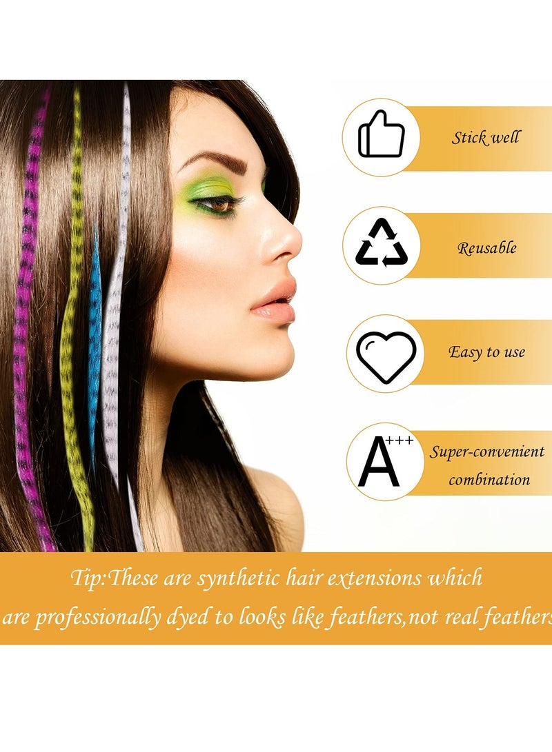 Excefore Colored Synthetic Hair Feather, 52 Pcs Colorful False Hair Extension Mixed Color Straight Hair Feather with 200 Pieces Silicone Lined Micro Ring, Crochet Hook, Hair Extension Remover Plier for Women - Image 4