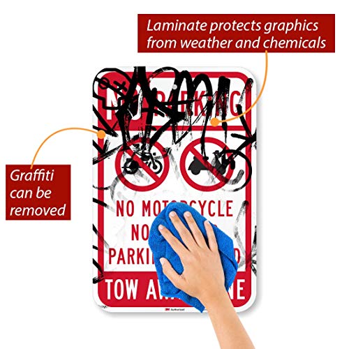 SmartSign "No Parking - No Motorcycle, Scooter, Tow Away Zone" Sign | 12" x 18" 3M High Intensity Grade Reflective Aluminum - Image 2
