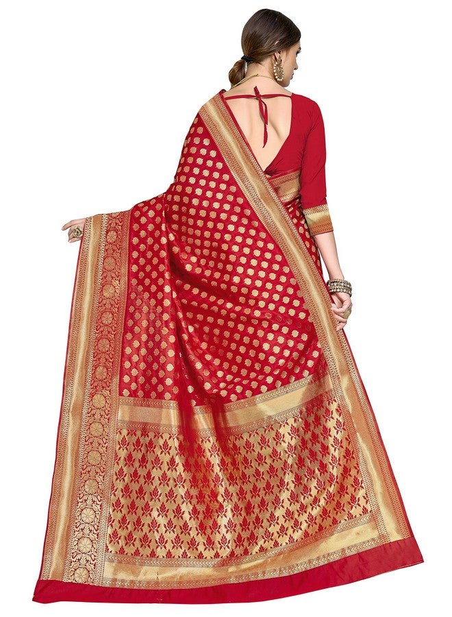 Glory Sarees ساريز غلوري ساري نسائي من حرير كانجيفارام الناعم المنسوج بأسلوب بناراسي مع قطعة بلوزة للزفاف (kara115red_Red) - Image 3