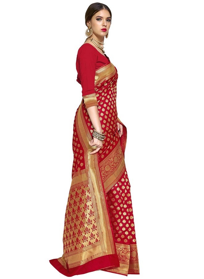 Glory Sarees ساريز غلوري ساري نسائي من حرير كانجيفارام الناعم المنسوج بأسلوب بناراسي مع قطعة بلوزة للزفاف (kara115red_Red) - Image 5