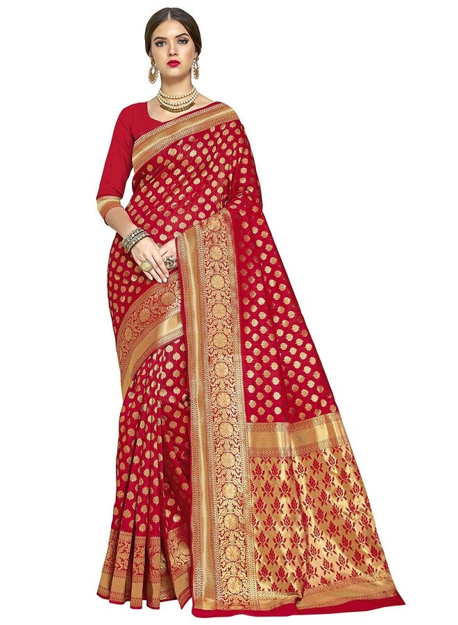 Glory Sarees ساريز غلوري ساري نسائي من حرير كانجيفارام الناعم المنسوج بأسلوب بناراسي مع قطعة بلوزة للزفاف (kara115red_Red) - Image 1