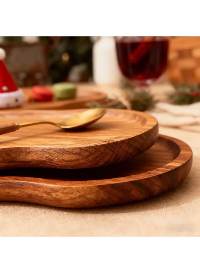 Natural Wood Acacia Christmas Serving Tray Polished Solid Wood Platter for Holiday Tea Party Decor - Image 3