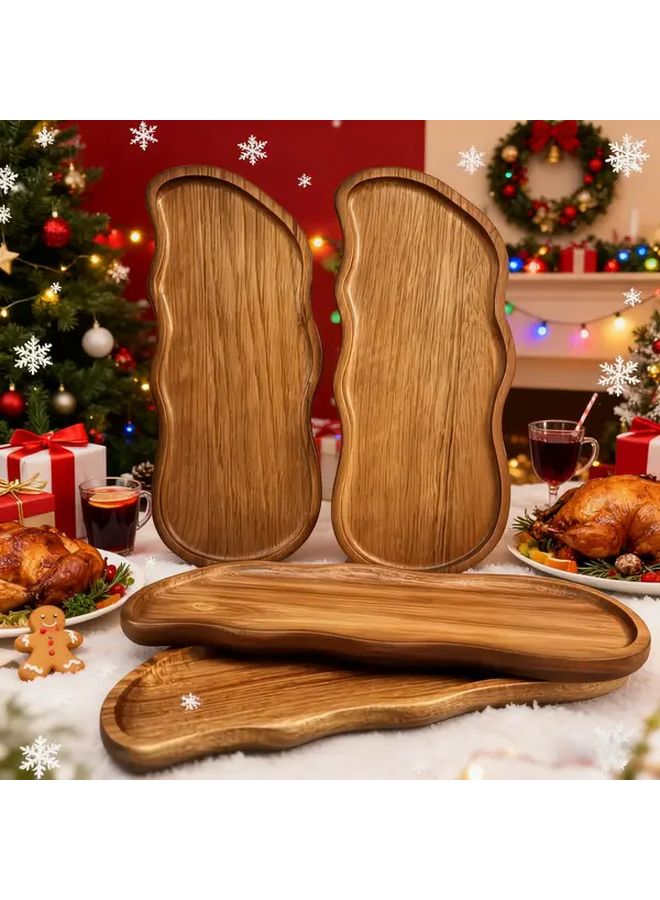 Natural Wood Acacia Christmas Serving Tray Polished Solid Wood Platter for Holiday Tea Party Decor - Image 1