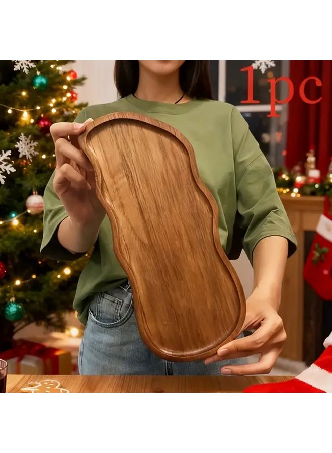 Natural Wood Acacia Christmas Serving Tray Polished Solid Wood Platter for Holiday Tea Party Decor - Image 2