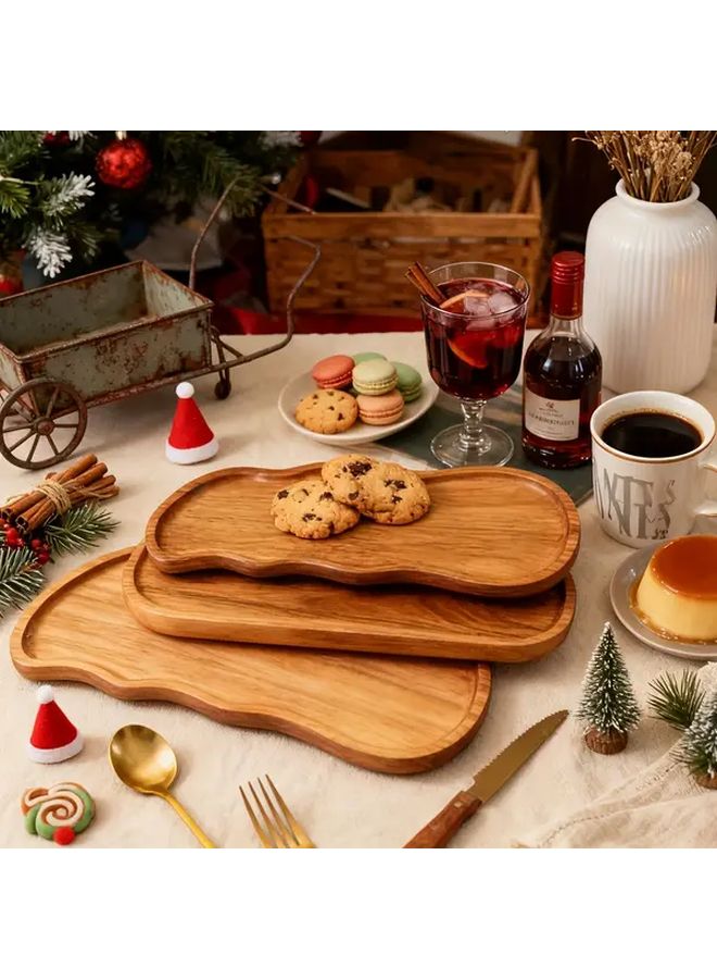 Natural Wood Acacia Christmas Serving Tray Polished Solid Wood Platter for Holiday Tea Party Decor - Image 5