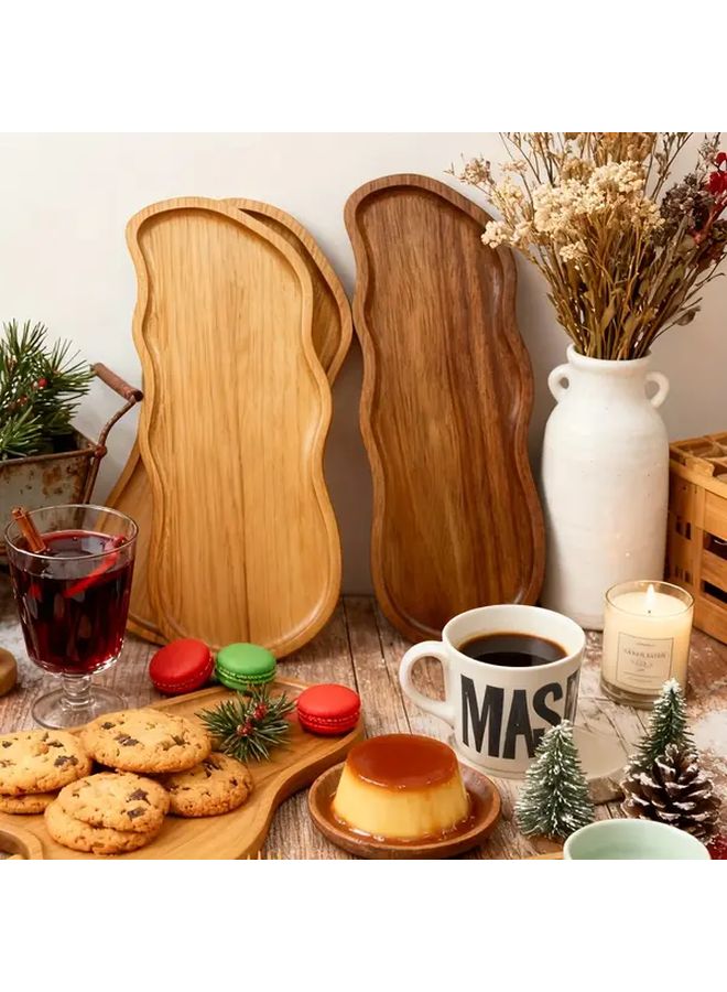 Natural Wood Acacia Christmas Serving Tray Polished Solid Wood Platter for Holiday Tea Party Decor - Image 4