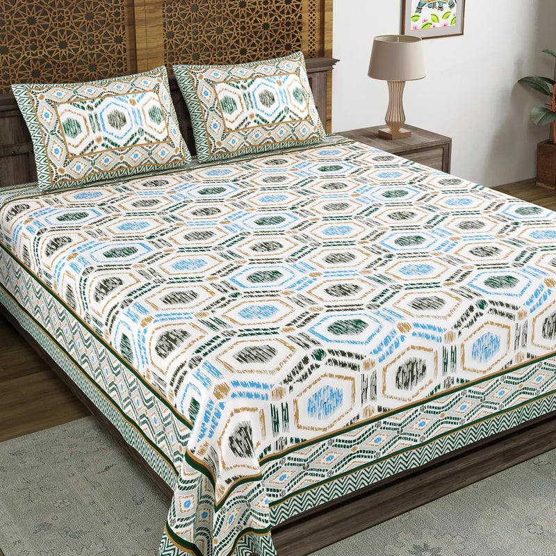 أغطية سرير كينغ قطنية مطبوعة يدويًا من BLOCKS OF INDIA 90 × 108 بوصة إيكات أخضر