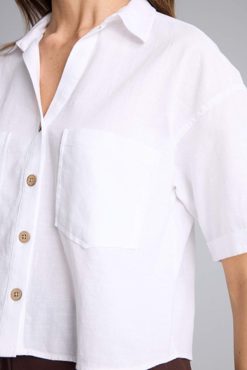 DeFacto Boxy Fit Shirt Collar Linen Blended Short Sleeve Shirt - Image 4