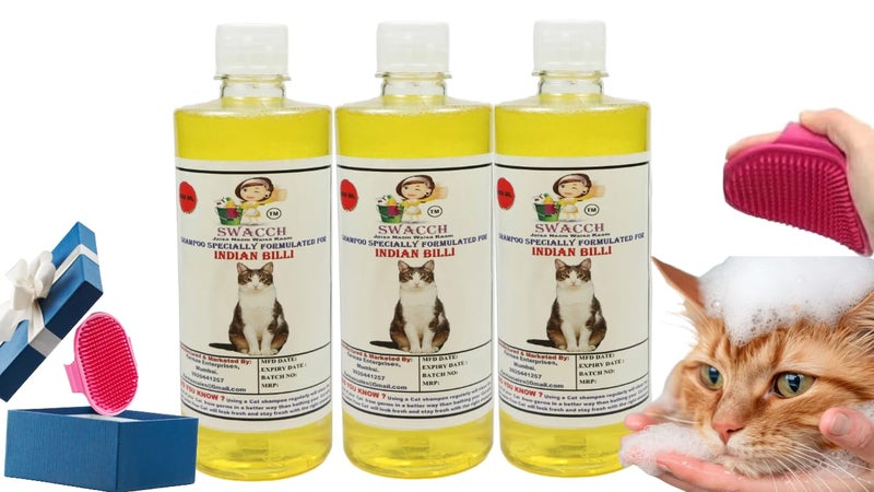 Swacch Indian Billi Shampoo -500ml (Pack of 3) (Lemon) + Bath Brush with Adjustable Straps Combo Pack - Image 1