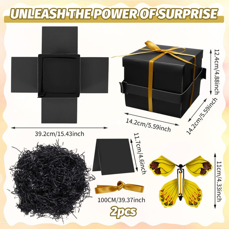XLSXEXCL Butterfly Explosion Gift Box, Flying Butterfly Surprise Box for Birthday, Wedding, Anniversaries, Christmas (Black) - Image 2
