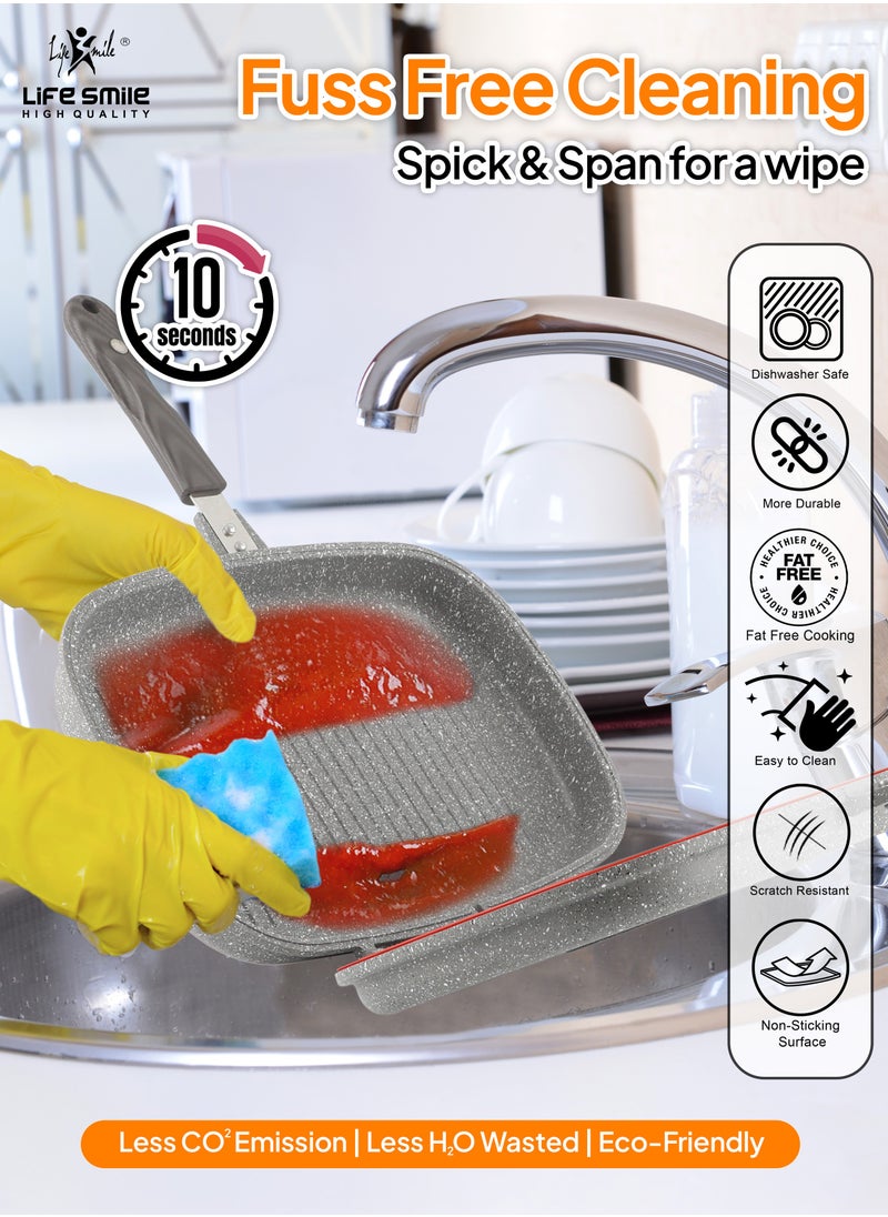 Life Smile - LIFE SMILE 36 CM Smart Double Grill Pan - Multi Layer Granite Non-Stick Coating With Magnetic Handle - Flipping Grill Frying Pan | Multiple Hob Compatibility (Grey) - Image 1