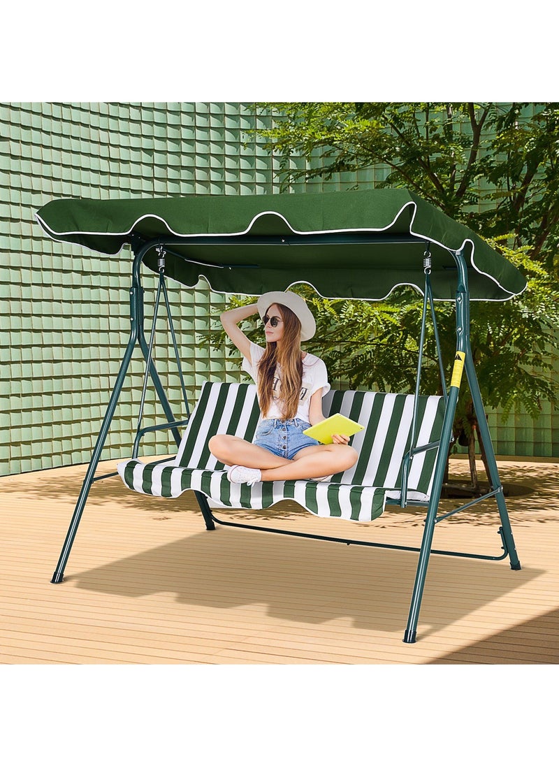 DubaiGallery 3-person Garden Swing Chair Adjustable Canopy, Green Stripes  - Image 1