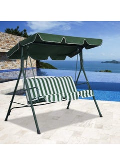 DubaiGallery 3-person Garden Swing Chair Adjustable Canopy, Green Stripes  - Image 3