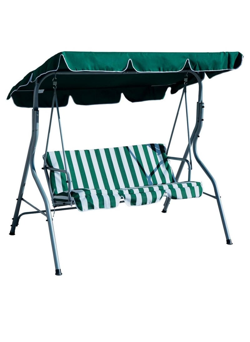 DubaiGallery 3-person Garden Swing Chair Adjustable Canopy, Green Stripes  - Image 2