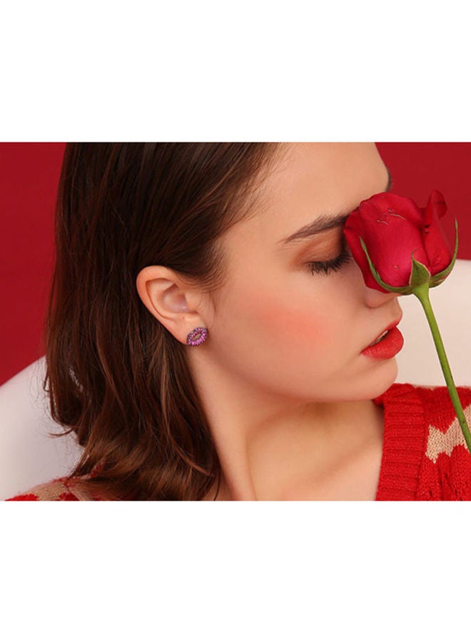 NIBEMINENT S925 Silver Needle Personality Fashion Kiss Letter Red Lip Simple Asymmetrical Stud Earrings - Image 2