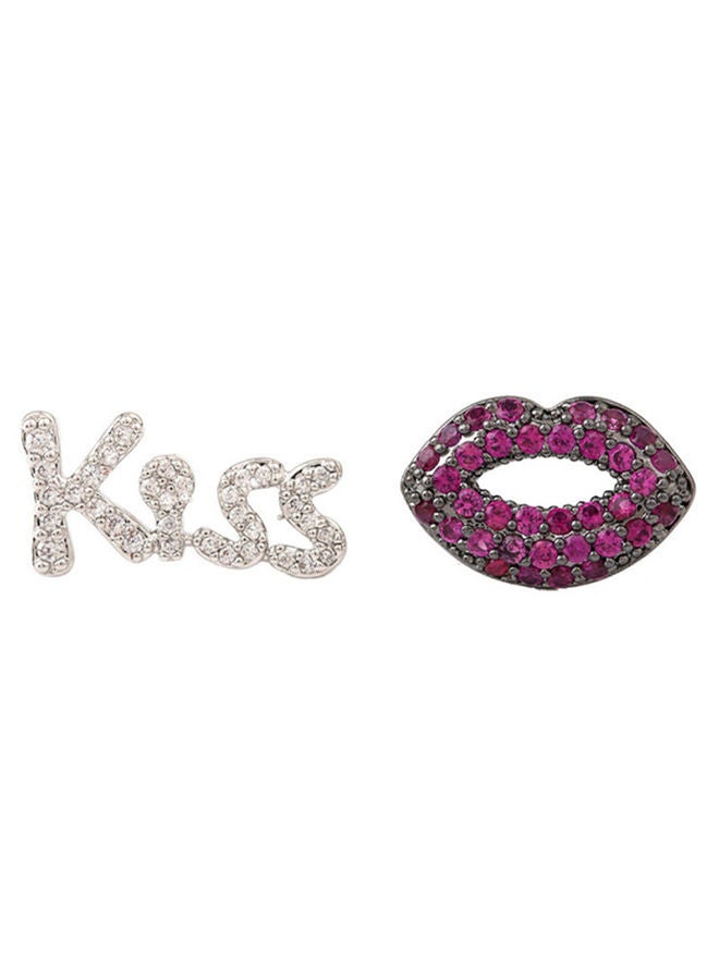 NIBEMINENT S925 Silver Needle Personality Fashion Kiss Letter Red Lip Simple Asymmetrical Stud Earrings - Image 1
