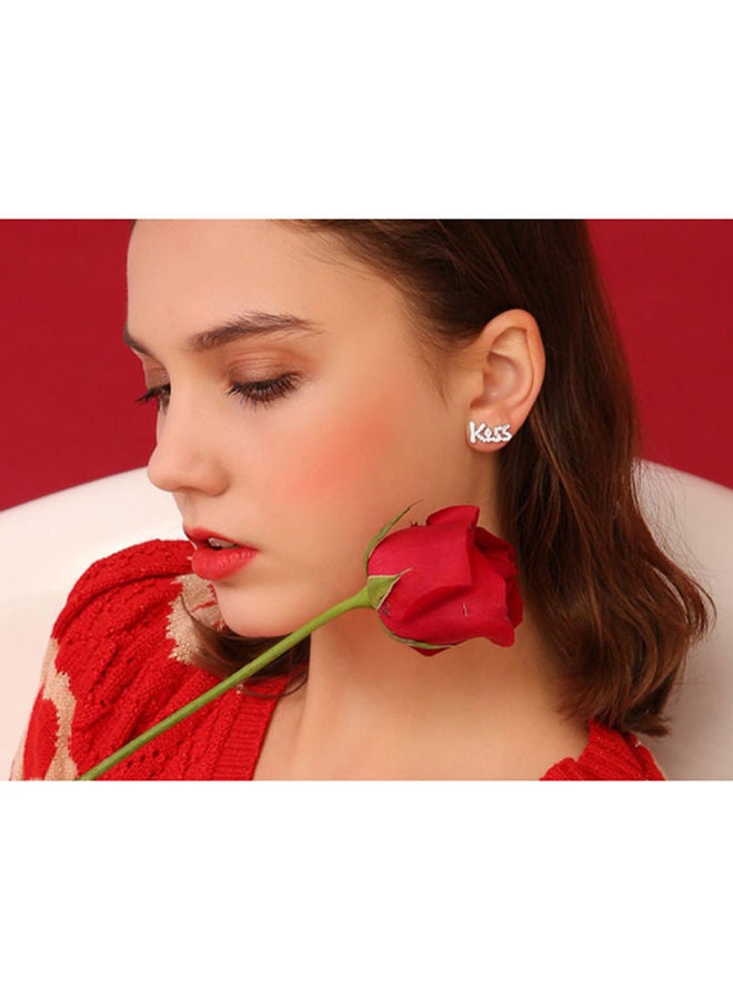 NIBEMINENT S925 Silver Needle Personality Fashion Kiss Letter Red Lip Simple Asymmetrical Stud Earrings - Image 3