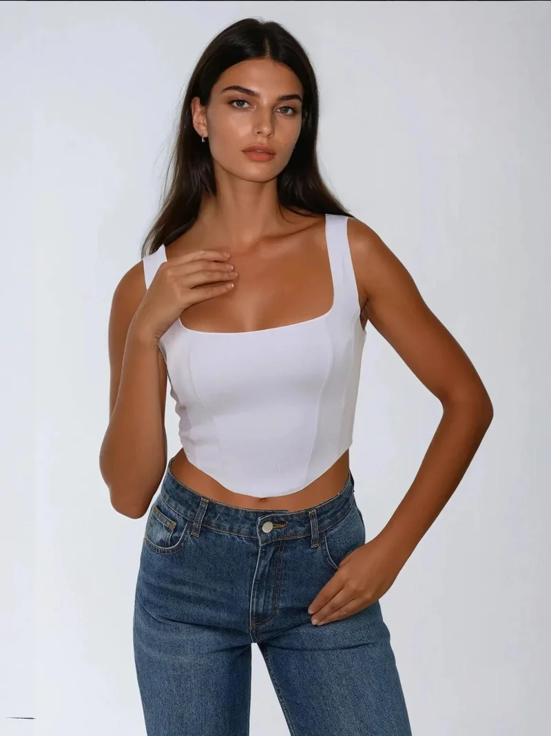 HICCUP Square Neck Fitted Crop Top