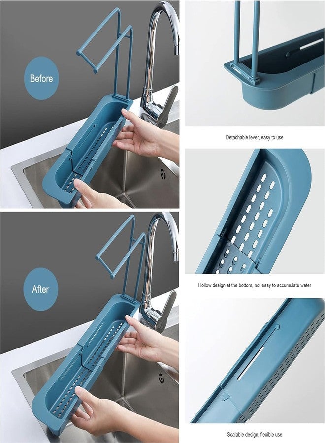 Axleton Kitchen Drainer Sink Tray for Sponge Soap Holder | Plastic Long Sink Shelf Expandable Kitchen Drying Basket Rack Brush/Soap Drainer Rack (1 Psc_Multicolor) - Image 3
