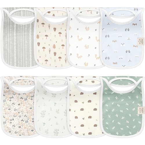 KeaBabies 8Pack Baby Bibs for Boys Girls Pullover Bibs for Drooling Teething Baby Girl Boy Toddler Newborn Soft Absorbent Cute Colors Large Torso Coverage Keep Infant Clean Dry Prairie