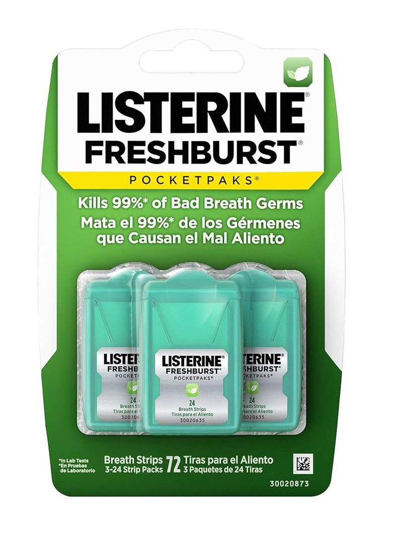Listerine Listerine Freshburst Pocketpaks Breath Strips, Dissolving Breath Freshener Strips Kill 99% of Germs that Cause Bad Breath, Portable for On-the-Go, Minty Flavor, 24-strips (Pack of 1)  - Image 1