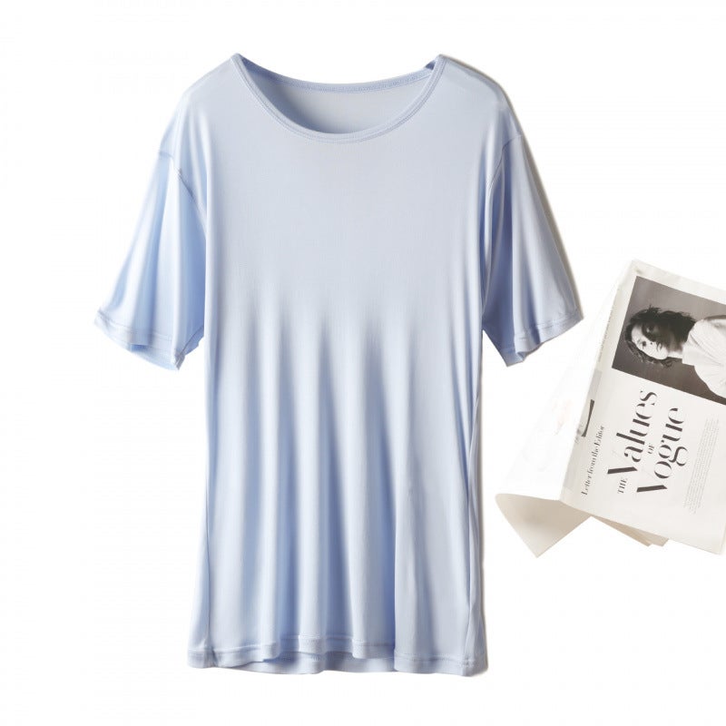 Yuyue Silk Short-Sleeved T-Shirt Men'S Summer Thin Loose Breathable Mulberry Silk Crewneck T-Shirt - Image 1