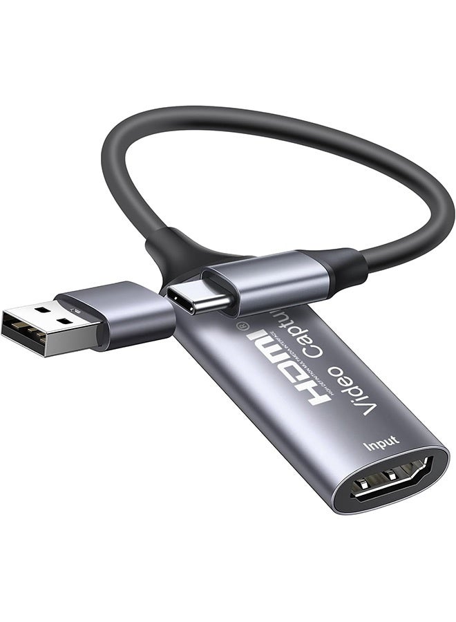 Tersely Video Capture Card, 4K HDMI to USB-A/USB-C, 1080P HD 60fps Live and Audio Record Grabber for Gaming, Streaming, Video Conference, Compatible with Switch PS5 Xbox TV Stick iPadOS MacBook
