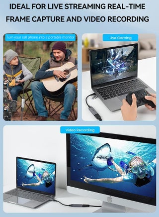 كرت التقاط الفيديو، 4K HDMI إلى USB-A/USB-C، آلة التقاط وتسجيل الفيديو والصوت عالية الدقة 1080P 60fps للمباريات والبث المباشر والمؤتمرات الفيديوية، متوافق مع Switch PS5 Xbox TV Stick iPadOS MacBook - view 3