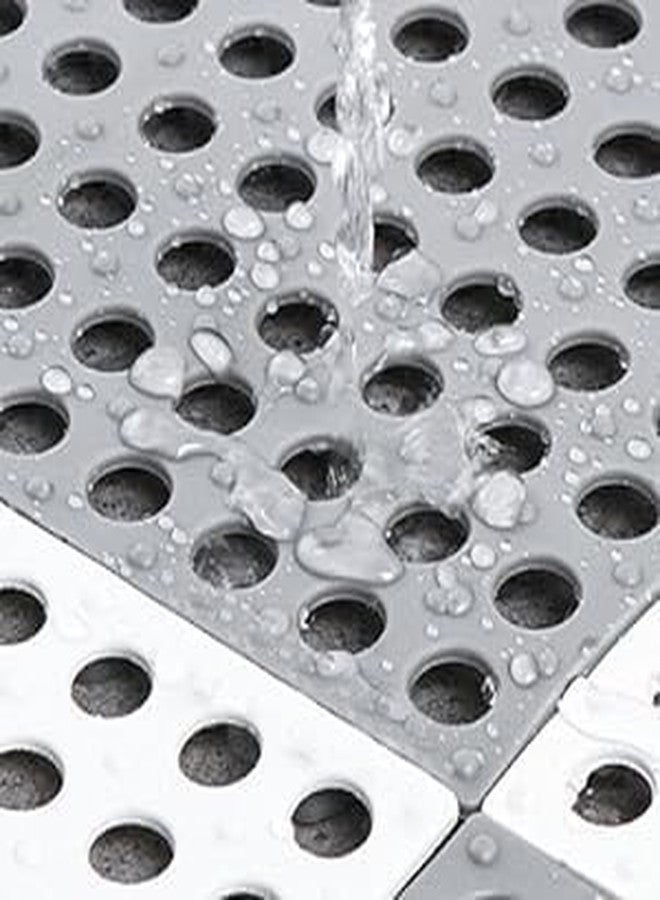 DRIVIJI Interlocking Non Slip Drainage Tiles 12 x 12 Inch Soft PVC Waterproof Floor Mat Non Slip Rubber Bath Mat with Drain Holes Column for Bathroom, Kitchen, Shower, Pool, (Grey, White) (PAKC of 12) - Image 4