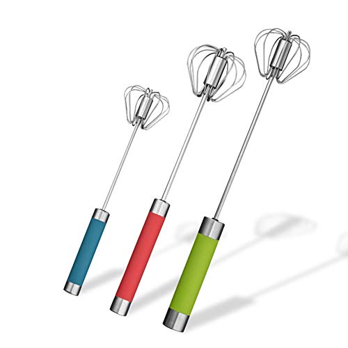 Fnoko Stainless Steel Semi-automatic Egg Whisk - 3PCS Hand Push Rotary Whisk Blender (3 Colors) - Image 1