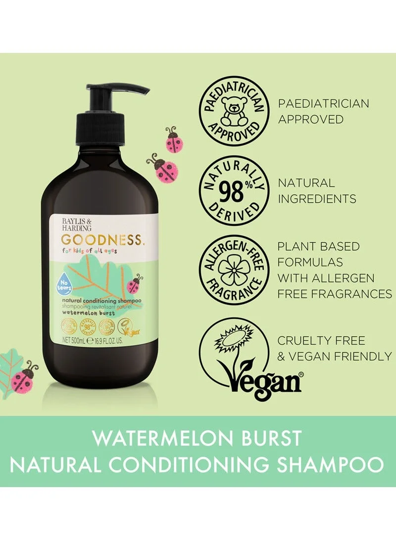 بايليس & هاردينج شامبو مرطب بنكهة البطيخ للأطفال من جودنس، ٥٠٠ مل | لا يسبب الدموع - مناسب للأطفال حديثي الولادة فما فوق | طبيعي ٩٨٪ | خالٍ من مسببات الحساسية والعطور | نباتي
