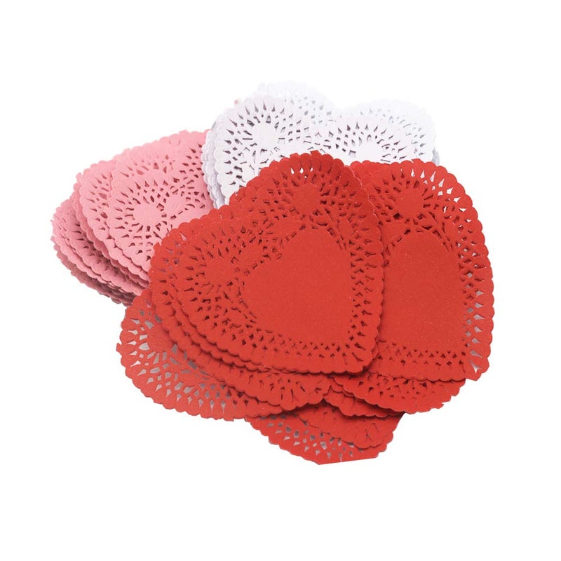 BinaryABC Valentine's Day Heart-Shaped Paper Doilies,Valentine Day Decorations,4"/100mm,100pcs(Assorted Colors) - Image 1
