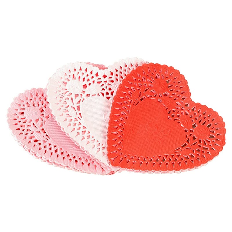 BinaryABC Valentine's Day Heart-Shaped Paper Doilies,Valentine Day Decorations,4"/100mm,100pcs(Assorted Colors) - Image 3