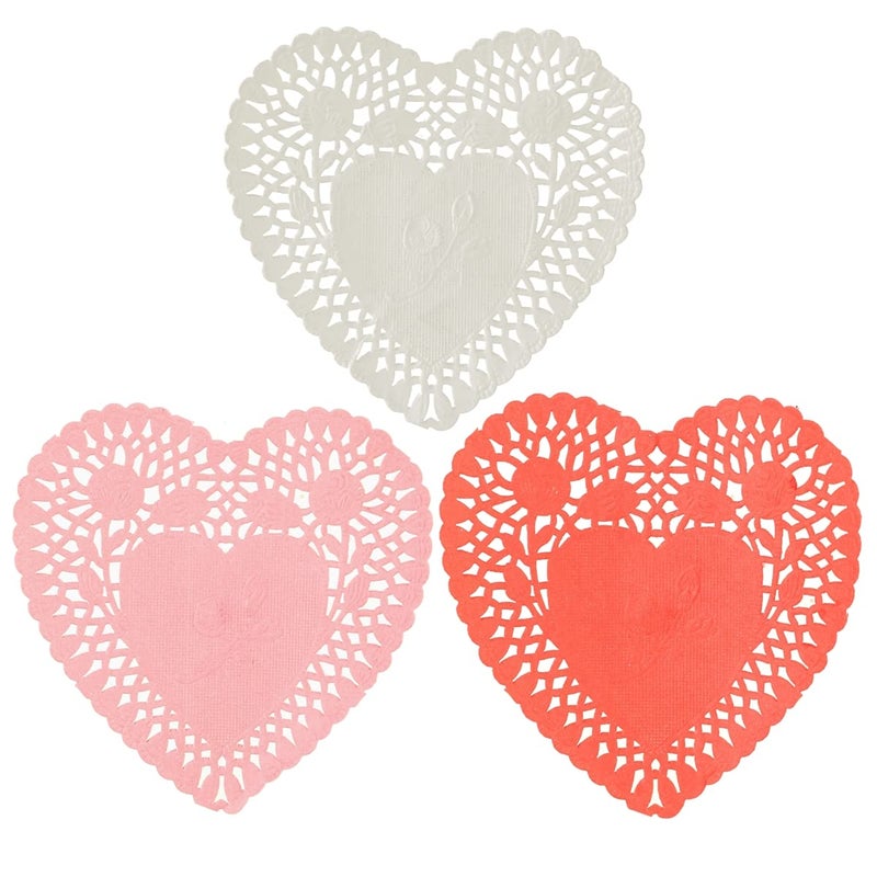 BinaryABC Valentine's Day Heart-Shaped Paper Doilies,Valentine Day Decorations,4"/100mm,100pcs(Assorted Colors) - Image 2