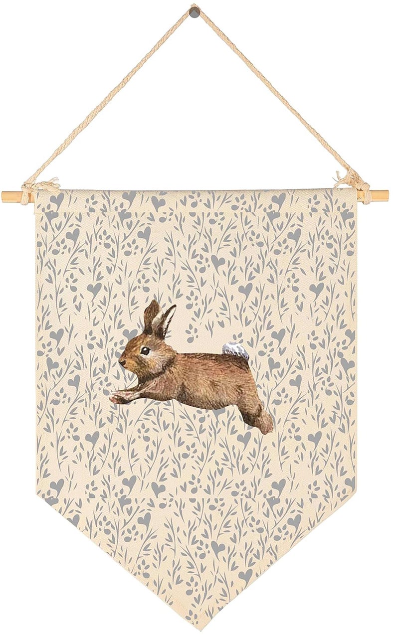 GEANHIL Cute Bunny Woodland-Baby Flag Gift Shower-Wall Flag Decor Gifts for Baby Girls Kids-Canvas Hanging Pennant Banner Pennant Wall Sign Present for Nursery Baby Room Playroom Bedroom - Image 1