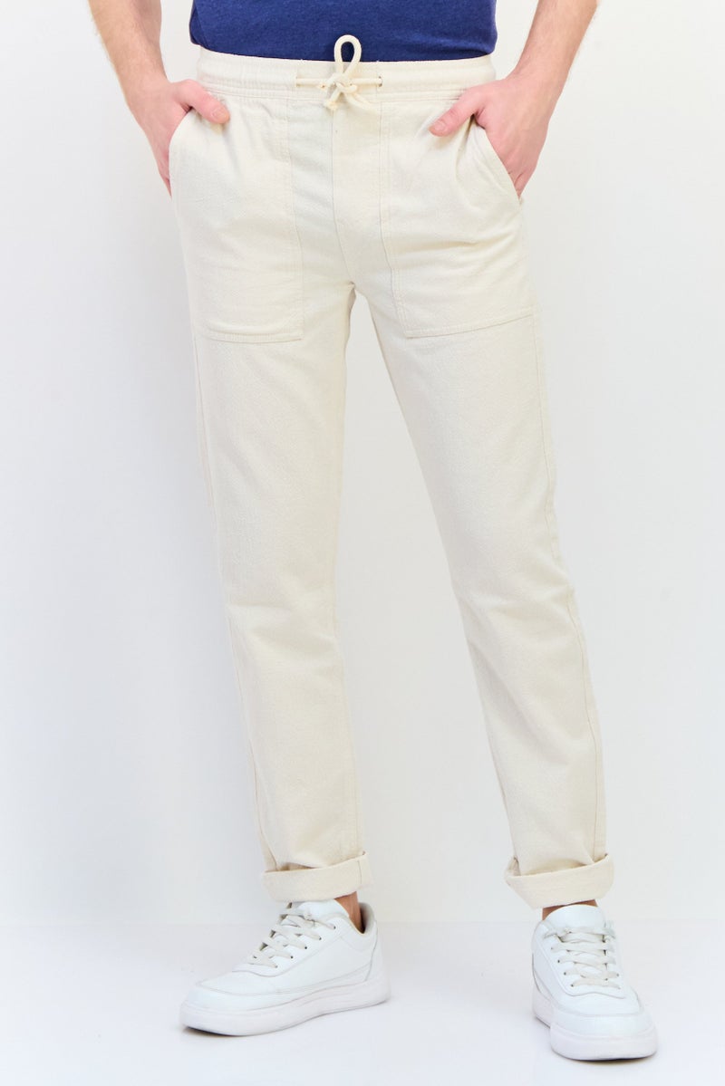 Celio Men Regular Fit Textured Straight Leg Pants, Off White - Image 1